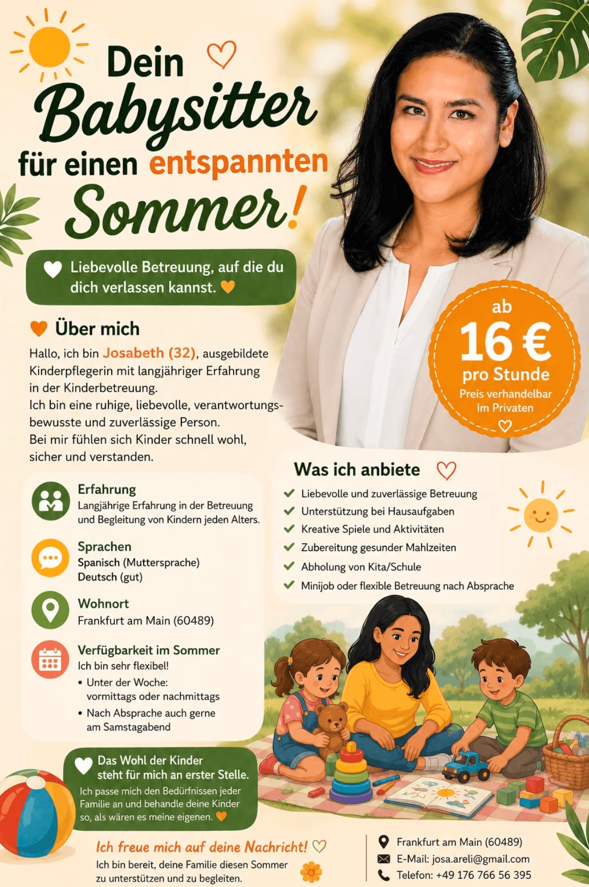 Liebevolle Babysitterin & Ausgebildete Kinderpflegerin Frankfurt – Bild 1